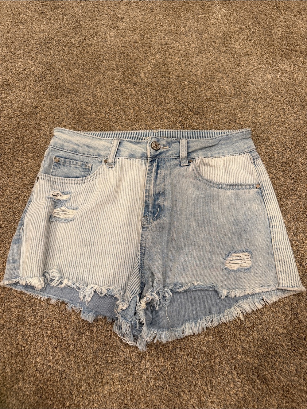 Rewash Two-Tone Light Blue Distressed Denim Shorts